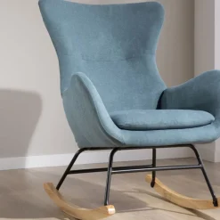 Vinci Fauteuil &agrave; bascule vert avec pieds en bois